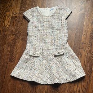 Mayoral Girls' Ivory Tweed Party Dress with Pearl Detail